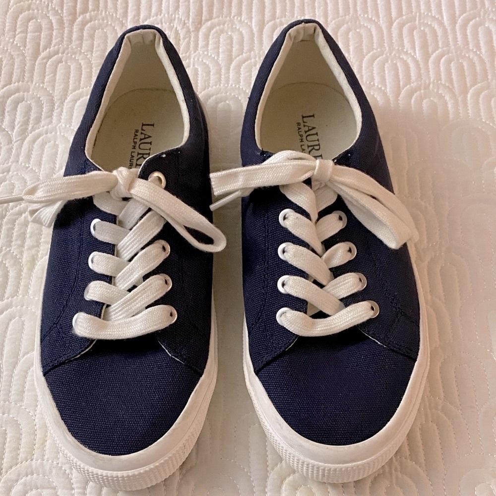 Lauren Ralph Lauren Jolie Dark Blue Canvas Sneakers 7.5
